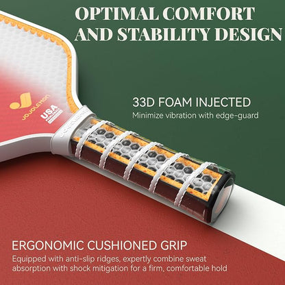 JOJOLEMON Pickleball Paddles, Carbon Fiber Pickleball Paddle with a 16mm Shark Power Polymer Core