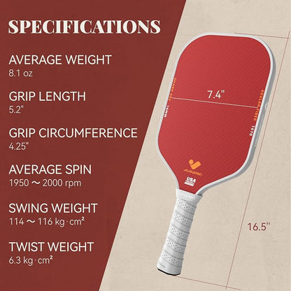 JOJOLEMON Pickleball Paddles, Carbon Fiber Pickleball Paddle with a 16mm Shark Power Polymer Core