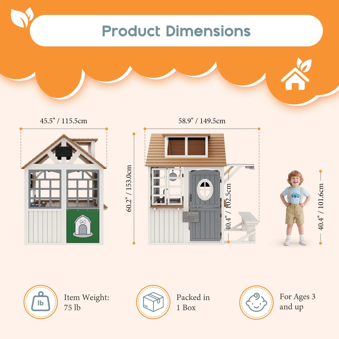 ALBOTT Unisex 4-Size Kids WoodenPlayhouse with Kitchen Set - Durable FirWood