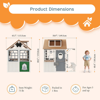 ALBOTT Unisex 4-Size Kids WoodenPlayhouse with Kitchen Set - Durable FirWood