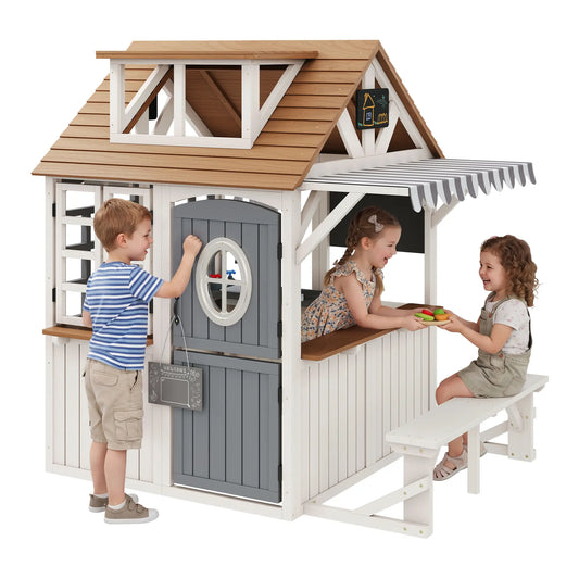 ALBOTT Unisex 4-Size Kids WoodenPlayhouse with Kitchen Set - Durable FirWood