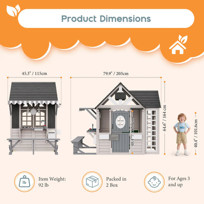 ALBOTT Unisex 4-Size Kids WoodenPlayhouse with Kitchen Set - Durable FirWood