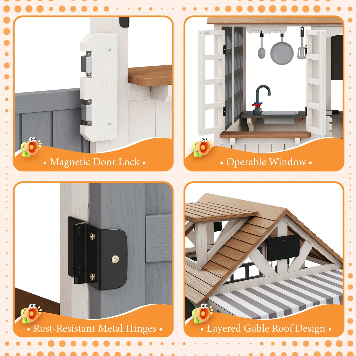 ALBOTT Unisex 4-Size Kids WoodenPlayhouse with Kitchen Set - Durable FirWood