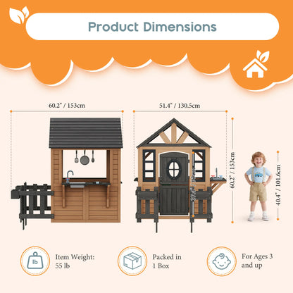 ALBOTT Unisex 4-Size Kids WoodenPlayhouse with Kitchen Set - Durable FirWood