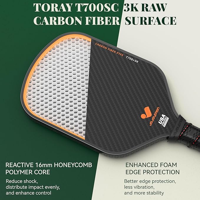 JOJOLEMON Pickleball Paddles, Carbon Fiber Pickleball Paddle with a 16mm Shark Power Polymer Core