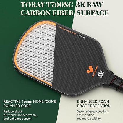 JOJOLEMON Pickleball Paddles, Carbon Fiber Pickleball Paddle with a 16mm Shark Power Polymer Core