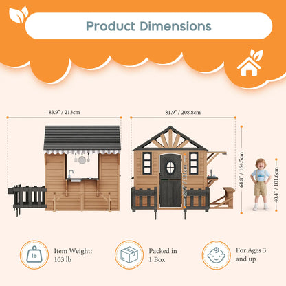 ALBOTT Unisex 4-Size Kids WoodenPlayhouse with Kitchen Set - Durable FirWood