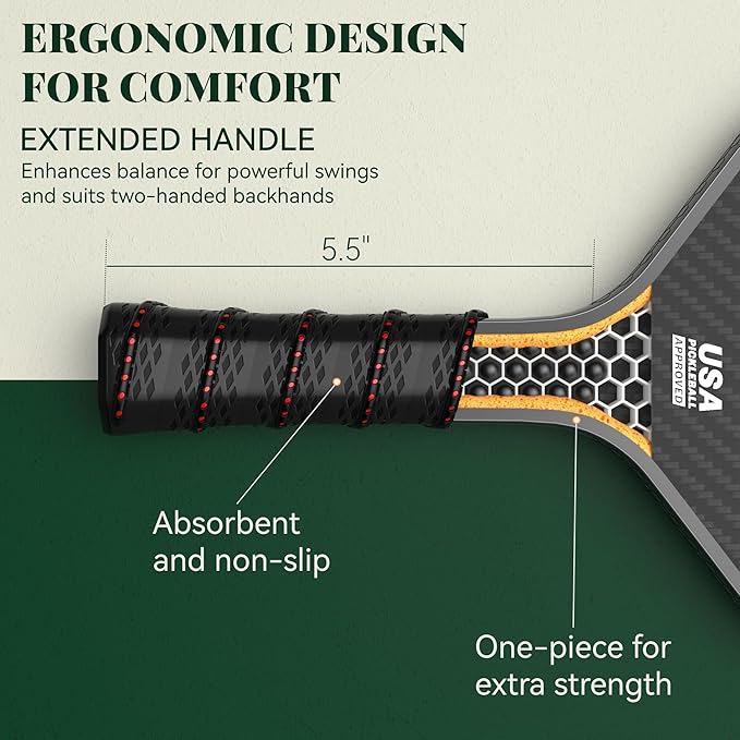 JOJOLEMON Pickleball Paddles, Carbon Fiber Pickleball Paddle with a 16mm Shark Power Polymer Core