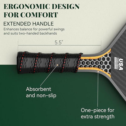 JOJOLEMON Pickleball Paddles, Carbon Fiber Pickleball Paddle with a 16mm Shark Power Polymer Core