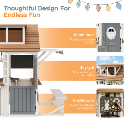 ALBOTT Unisex 4-Size Kids WoodenPlayhouse with Kitchen Set - Durable FirWood