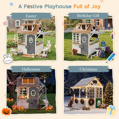ALBOTT Unisex 4-Size Kids WoodenPlayhouse with Kitchen Set - Durable FirWood