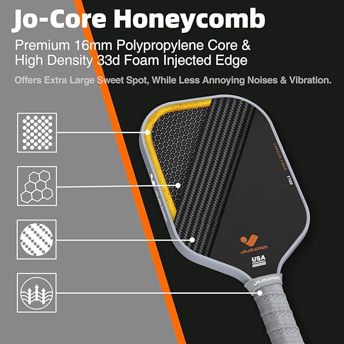 JOJOLEMON Pickleball Paddles, Carbon Fiber Pickleball Paddle with a 16mm Shark Power Polymer Core