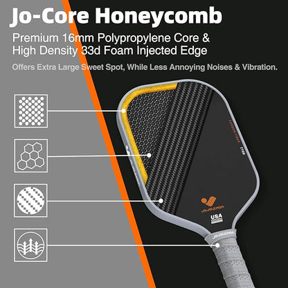 JOJOLEMON Pickleball Paddles, Carbon Fiber Pickleball Paddle with a 16mm Shark Power Polymer Core